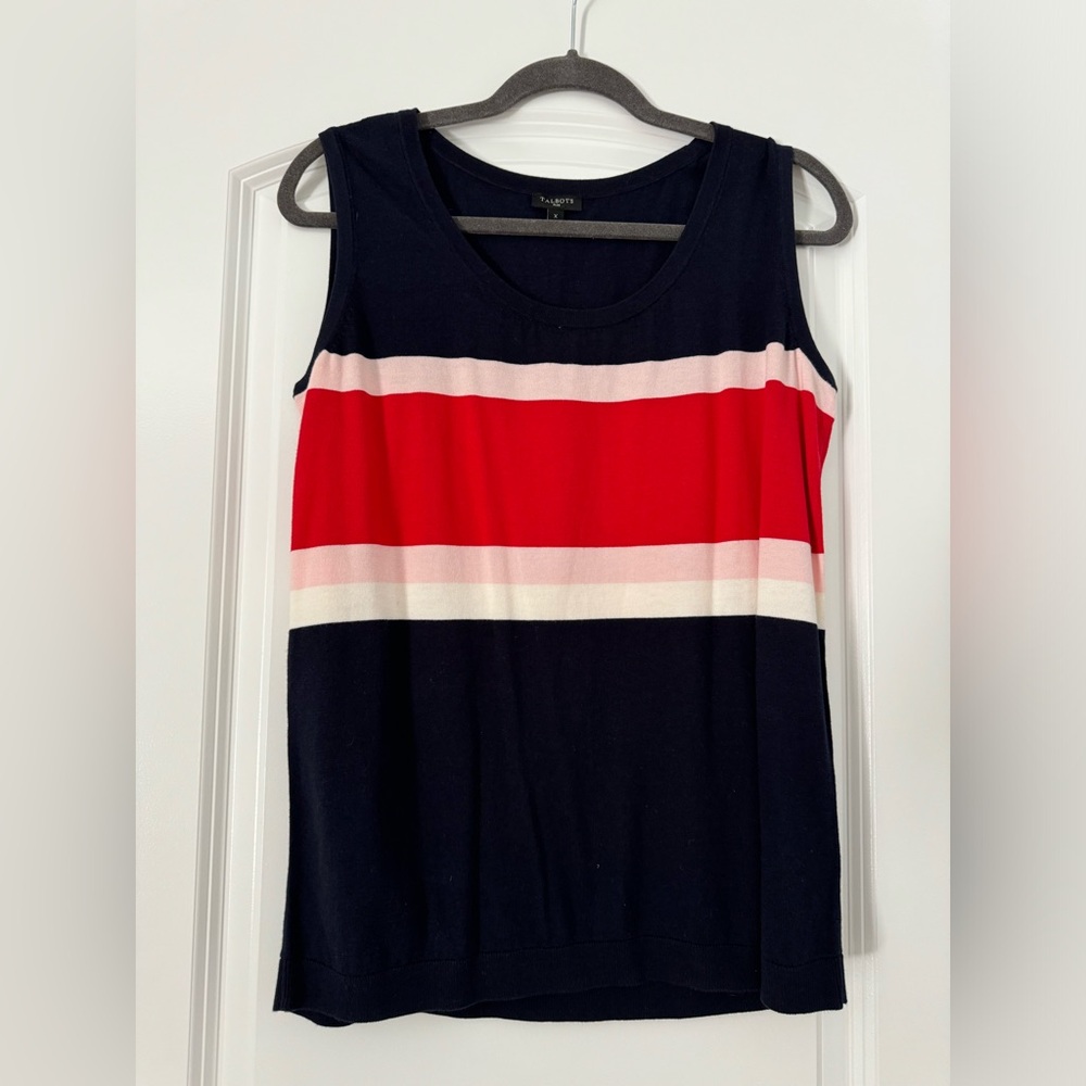Women's Talbots Navy Red Pink White Striped Sleeveless Tank Top